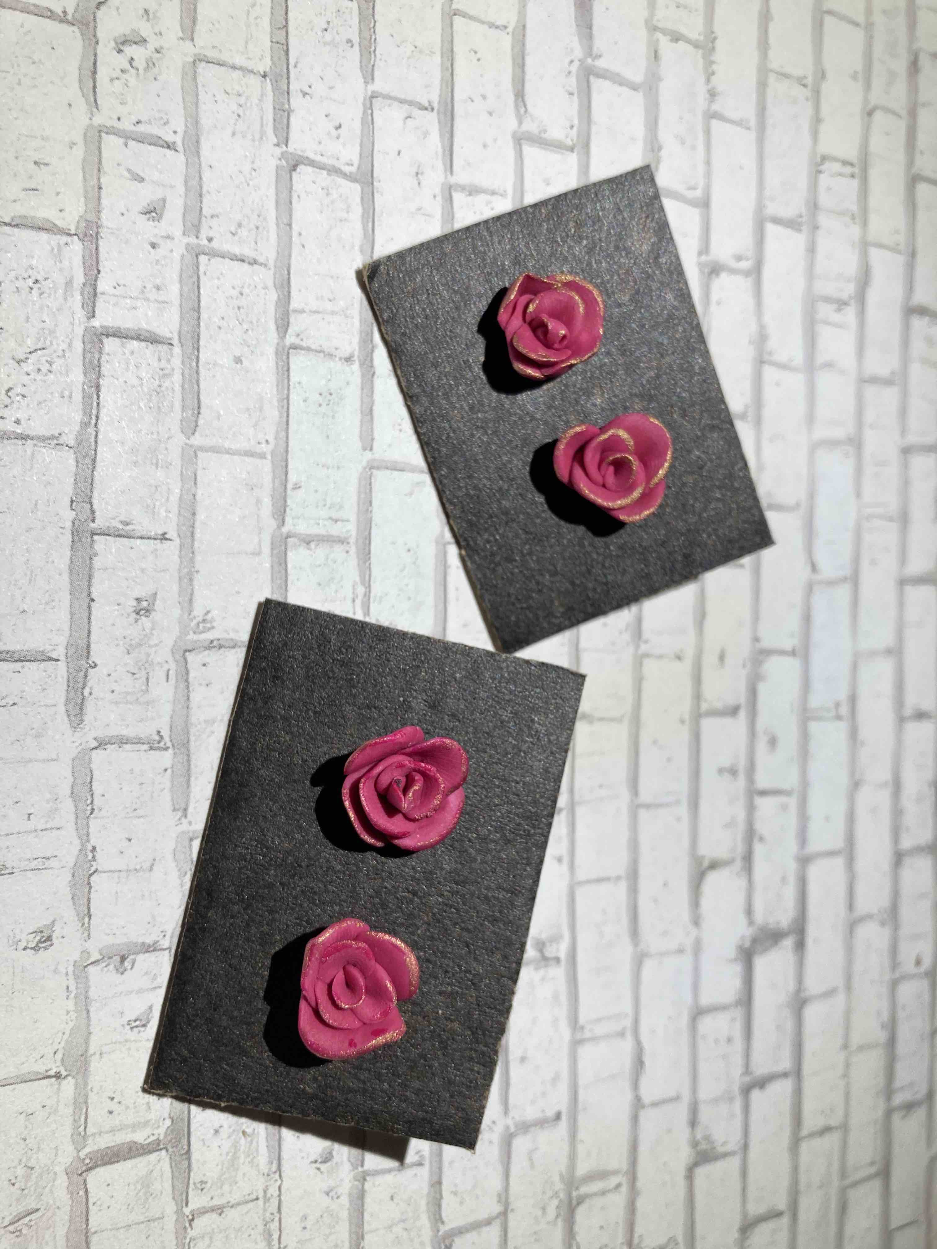 Lovey Pink Roses | Pink polymer rose studs with gold posts. Nickel  free brass. Always timeless