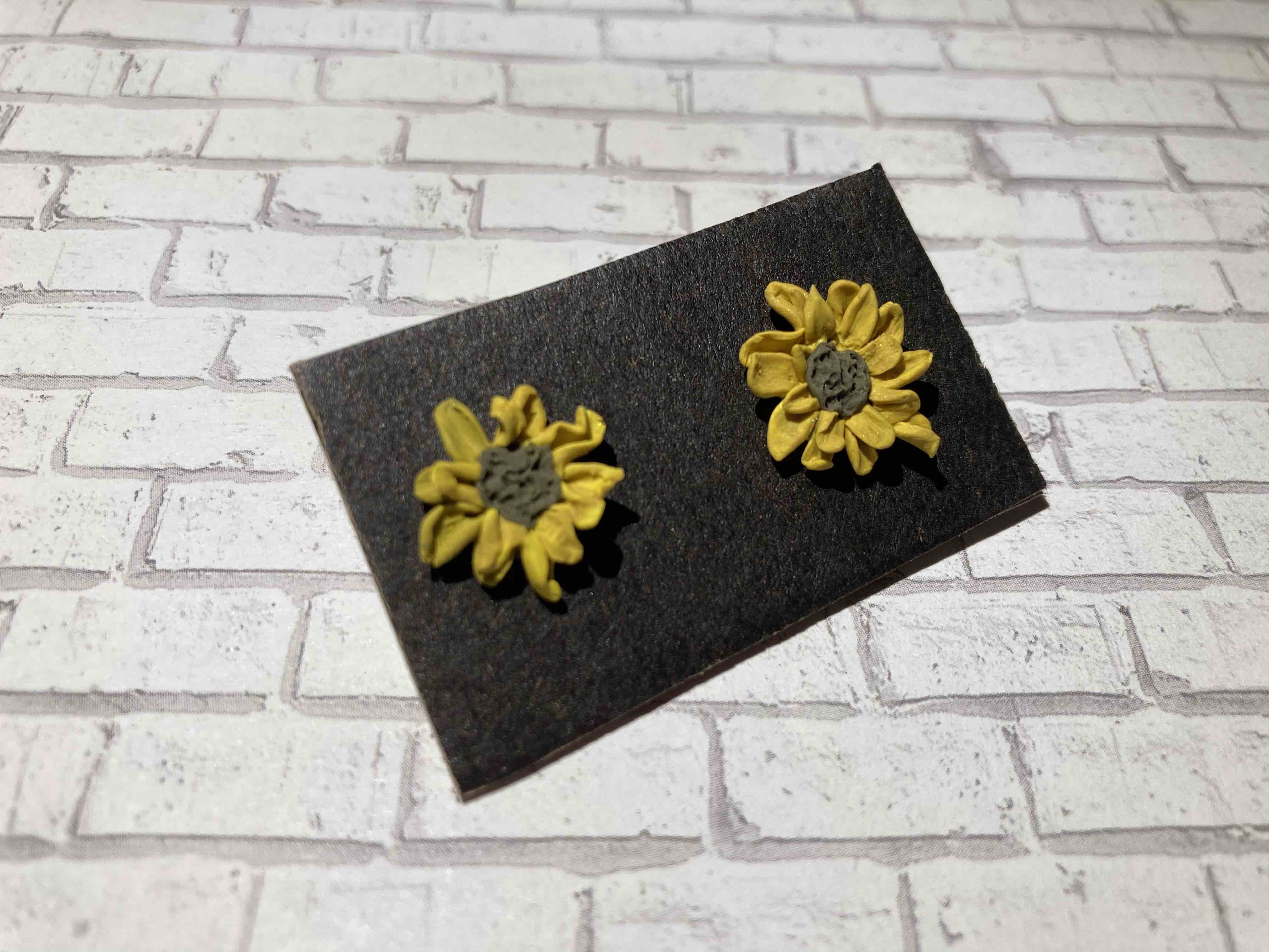 Sunflower Patch Studs | Yellow polymer sunflower studs with gold posts. Nickel free brass. Wear some sunshine on your ears!